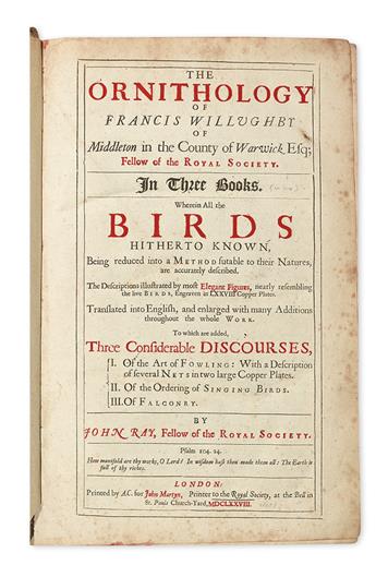 (BIRDS.) Willughby, Francis. The Ornithology of Francis Willughby. . . In Three Books. Wherein All the Birds Hitherto Known. . .